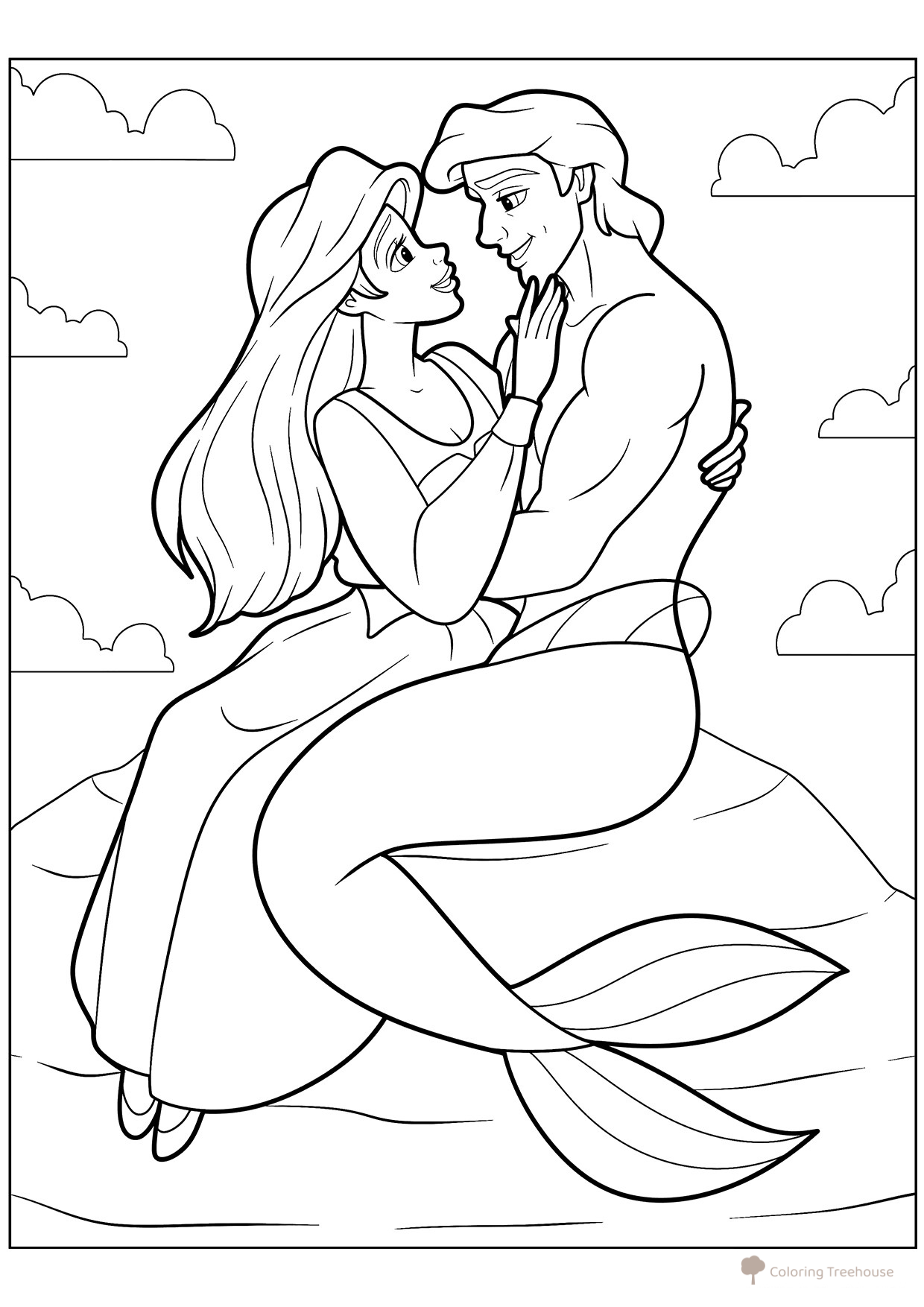 Merman and Princess Coloring Page free printable Mermaid Coloring Pages coloring page