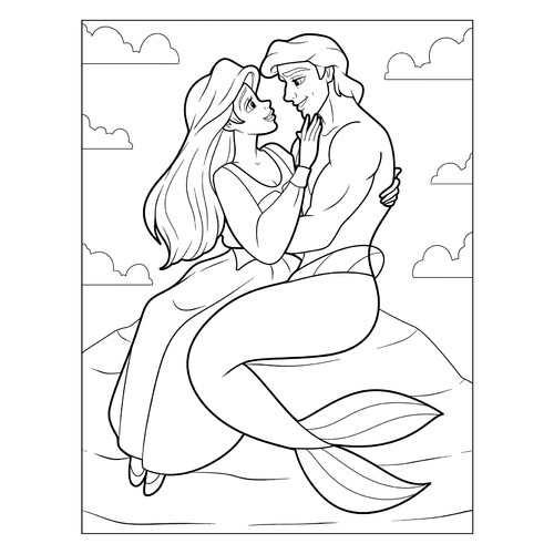 Merman and Princess Coloring Page free printable Mermaid Coloring Pages coloring page