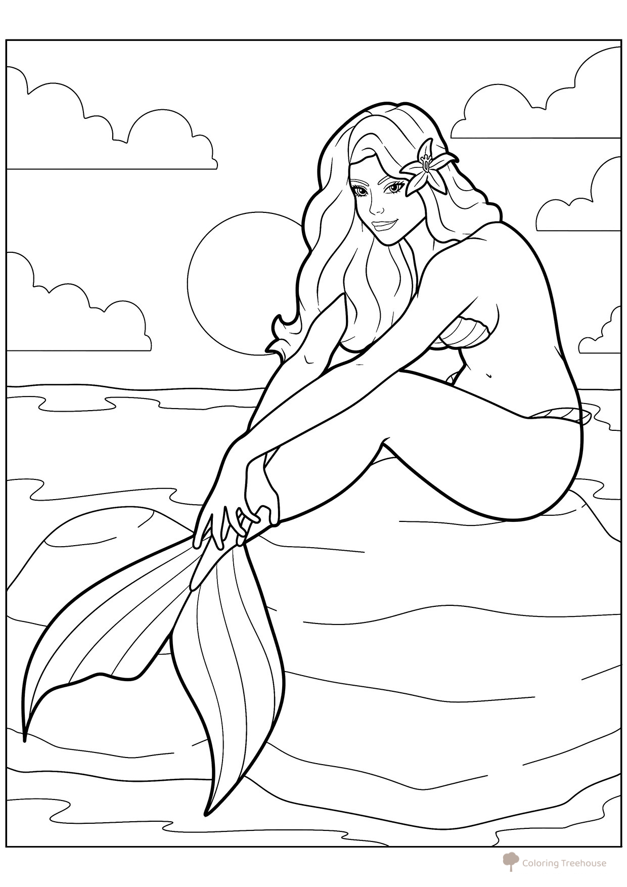 Página para colorear: Bella chica sirena dibujo para colorear gratis de Páginas para colorear de sirenas