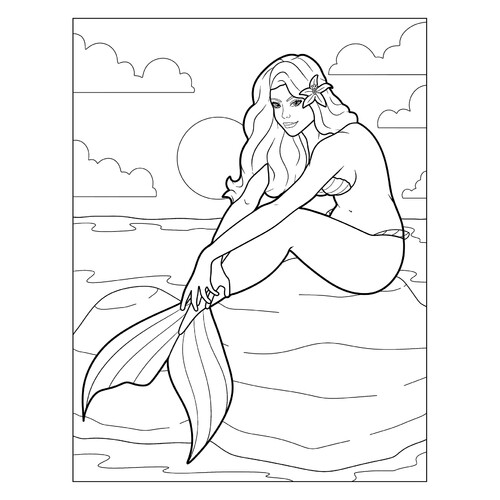 Página para colorear: Bella chica sirena dibujo para colorear gratis de Páginas para colorear de sirenas