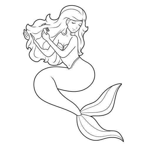 Mermaid Combing Her Hair Coloring Page free printable Mermaid Coloring Pages coloring page