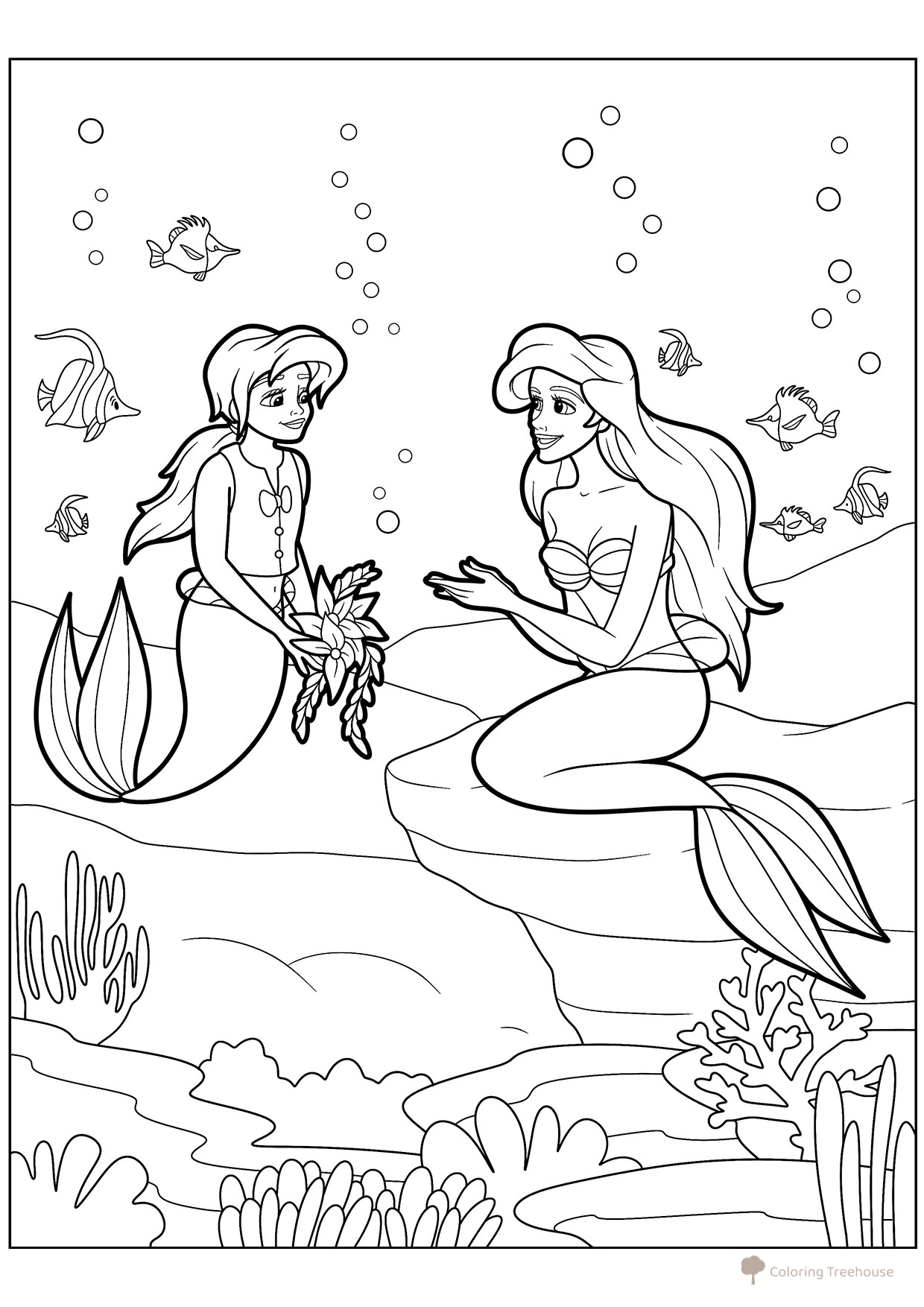 Página para colorear: Sirenas Melodía y Ariel dibujo para colorear gratis de Páginas para colorear de sirenas