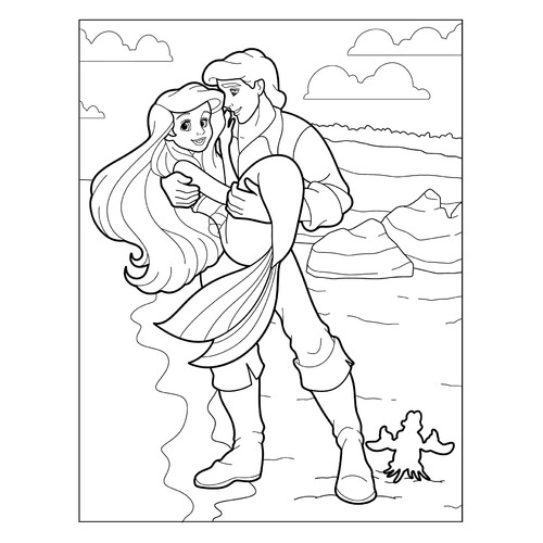 Ariel in the Prince's Arms Coloring Page free printable Ariel the Little Mermaid Coloring Pages coloring page