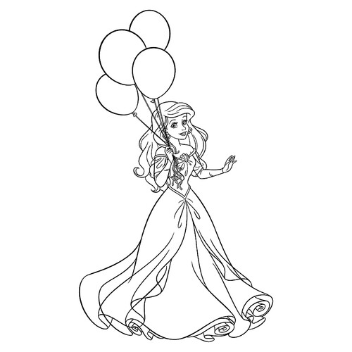 Ariel with Balloons Coloring Page free printable Ariel the Little Mermaid Coloring Pages coloring page