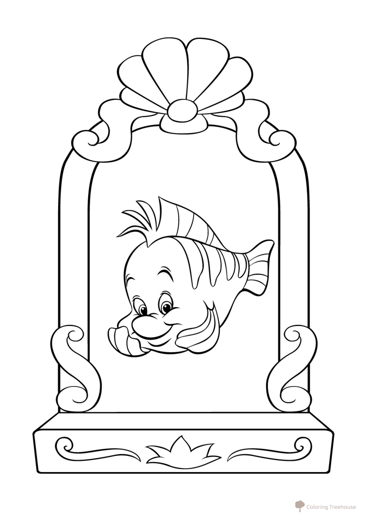 Página para colorear: Flounder frente al espejo dibujo para colorear gratis de Páginas para colorear de La Sirenita (Ariel)