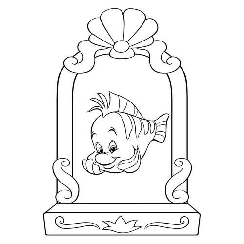 Página para colorear: Flounder frente al espejo dibujo para colorear gratis de Páginas para colorear de La Sirenita (Ariel)