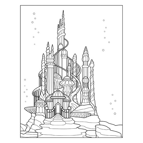 Mermaid's Underwater Castle Coloring Page free printable Ariel the Little Mermaid Coloring Pages coloring page