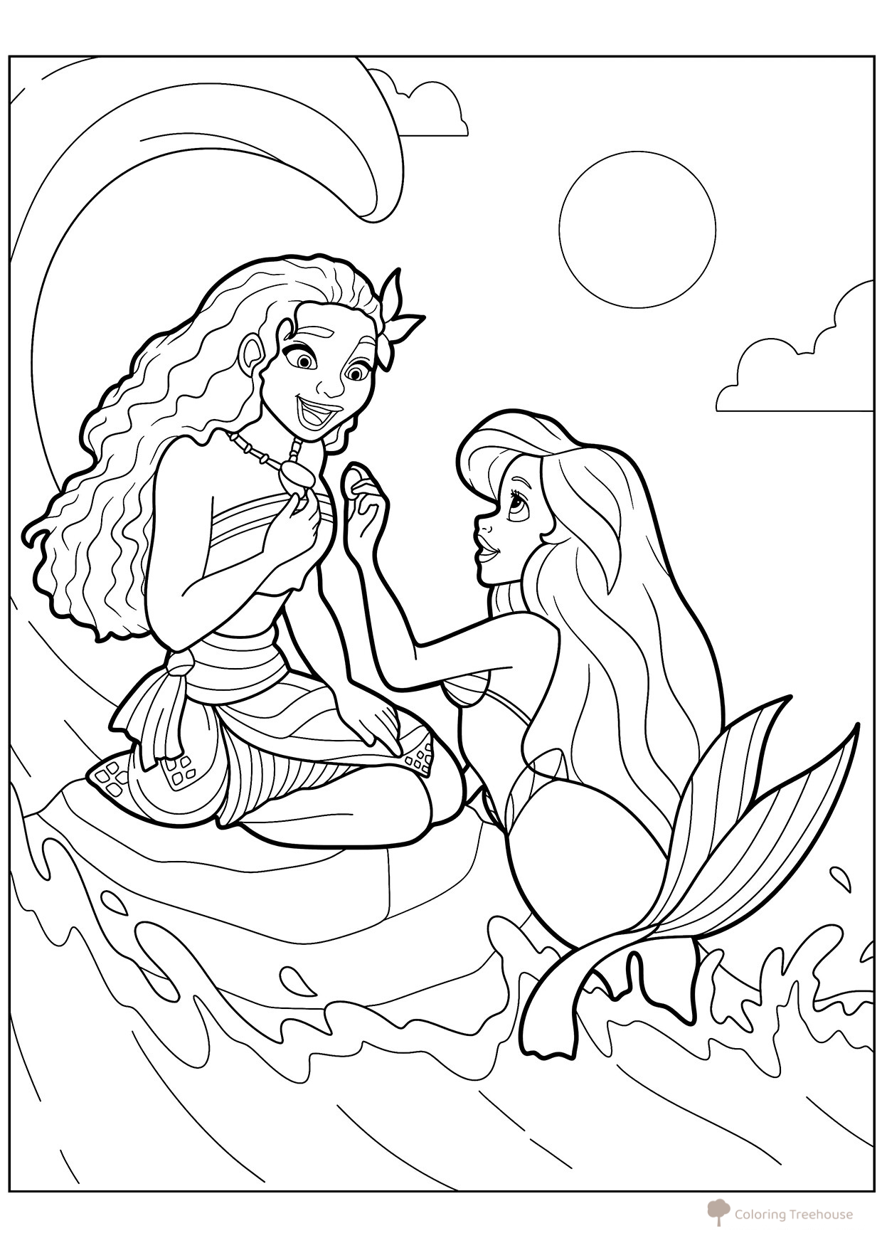 Página para colorear: La Sirenita Ariel y Moana dibujo para colorear gratis de Páginas para colorear de La Sirenita (Ariel)