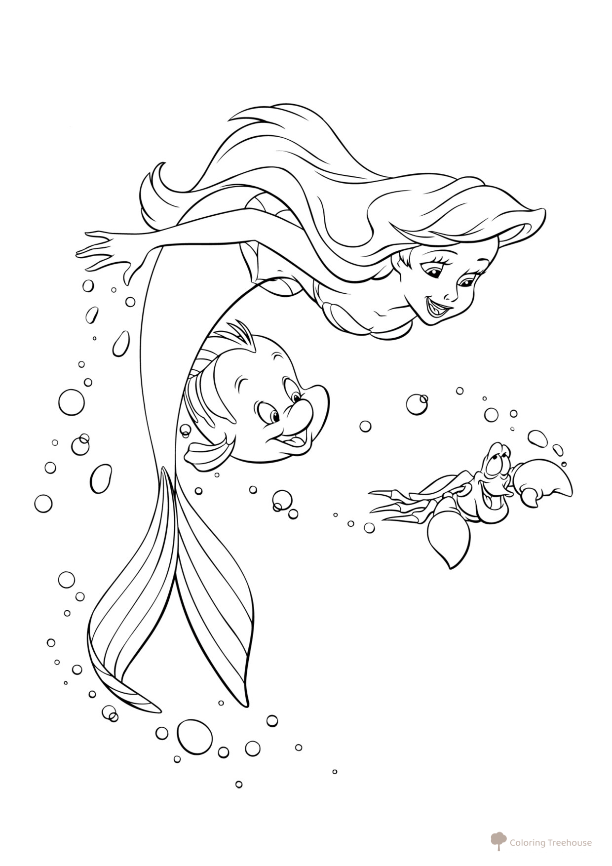 Mermaid Coloring Page — Sebastian and Flounder free printable Ariel the Little Mermaid Coloring Pages coloring page