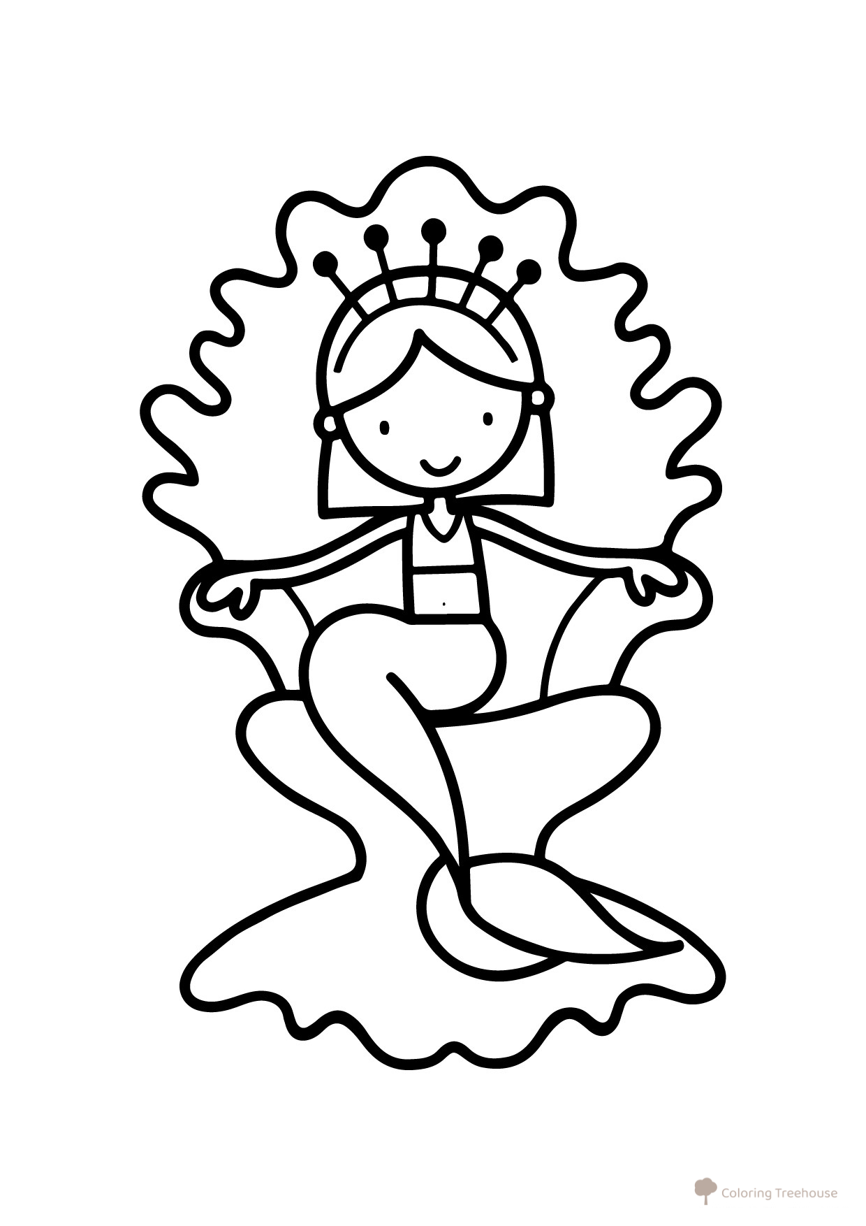 Sea Queen Sitting on Throne Coloring Page free printable Mermaid Coloring Pages for Toddlers coloring page