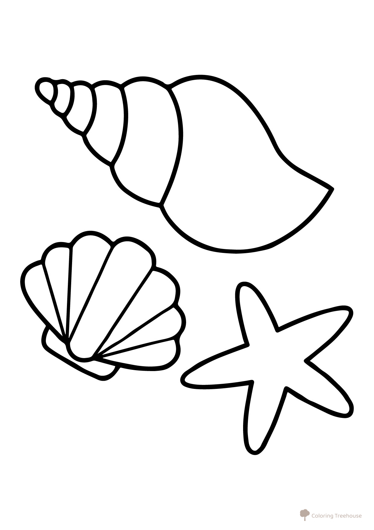 Starfish and Seashells Coloring Page free printable Mermaid Coloring Pages for Toddlers coloring page
