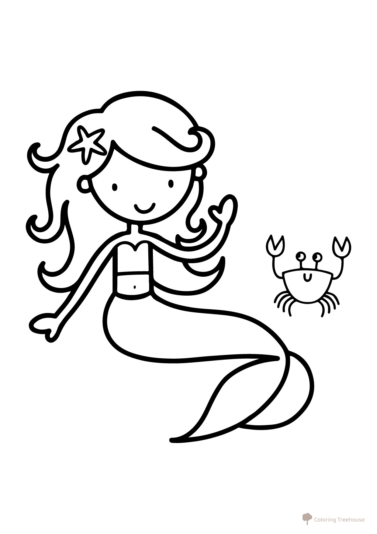Mermaid and Crab Coloring Page free printable Mermaid Coloring Pages for Toddlers coloring page