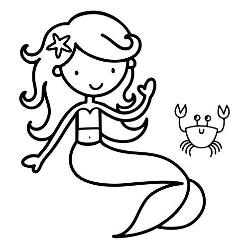 Mermaid and Crab Coloring Page free printable Mermaid Coloring Pages for Toddlers coloring page