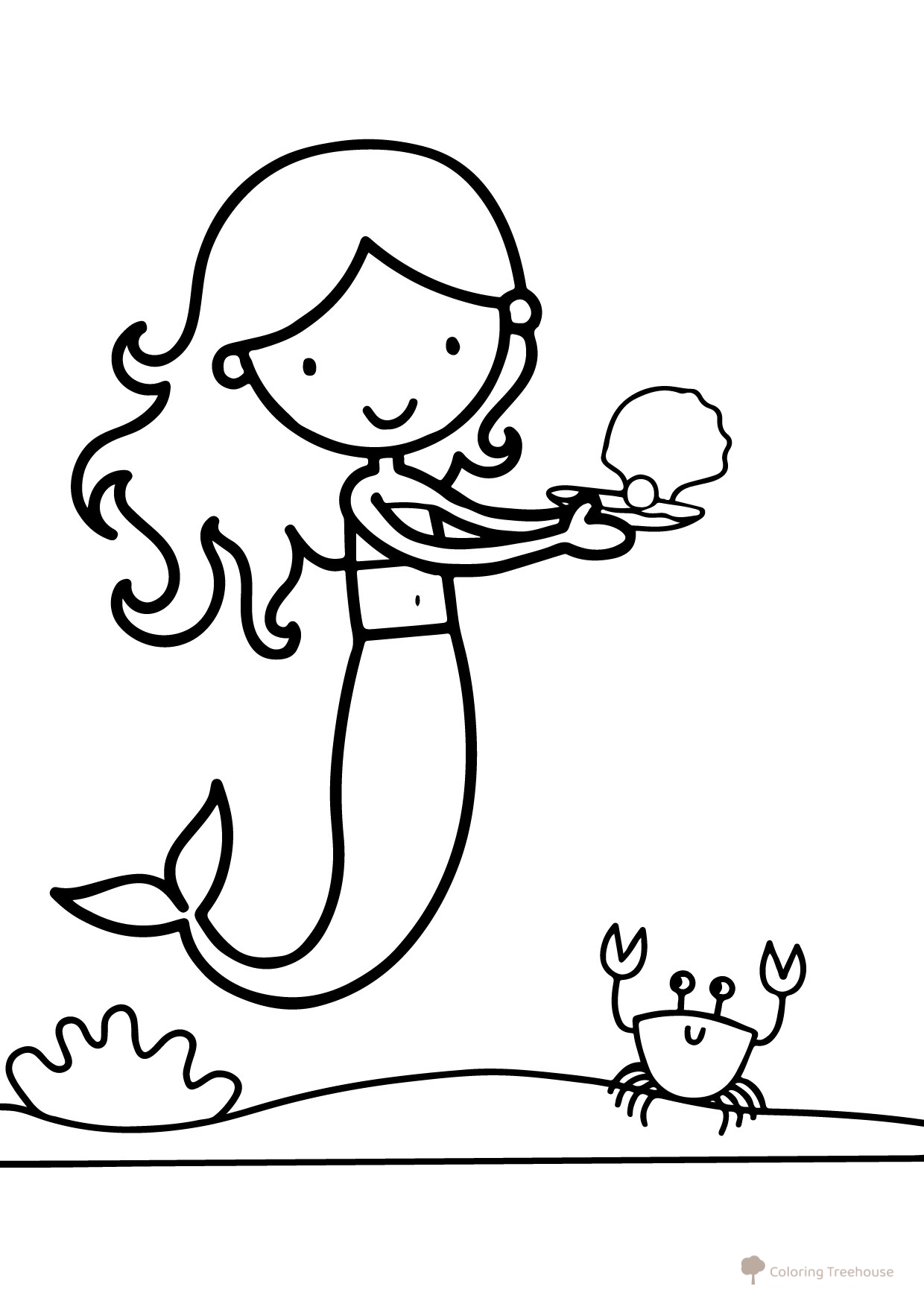 Página para colorear: La sirena encontró una perla dibujo para colorear gratis de Páginas para colorear de sirenas para niños pequeños