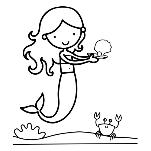 Página para colorear: La sirena encontró una perla dibujo para colorear gratis de Páginas para colorear de sirenas para niños pequeños