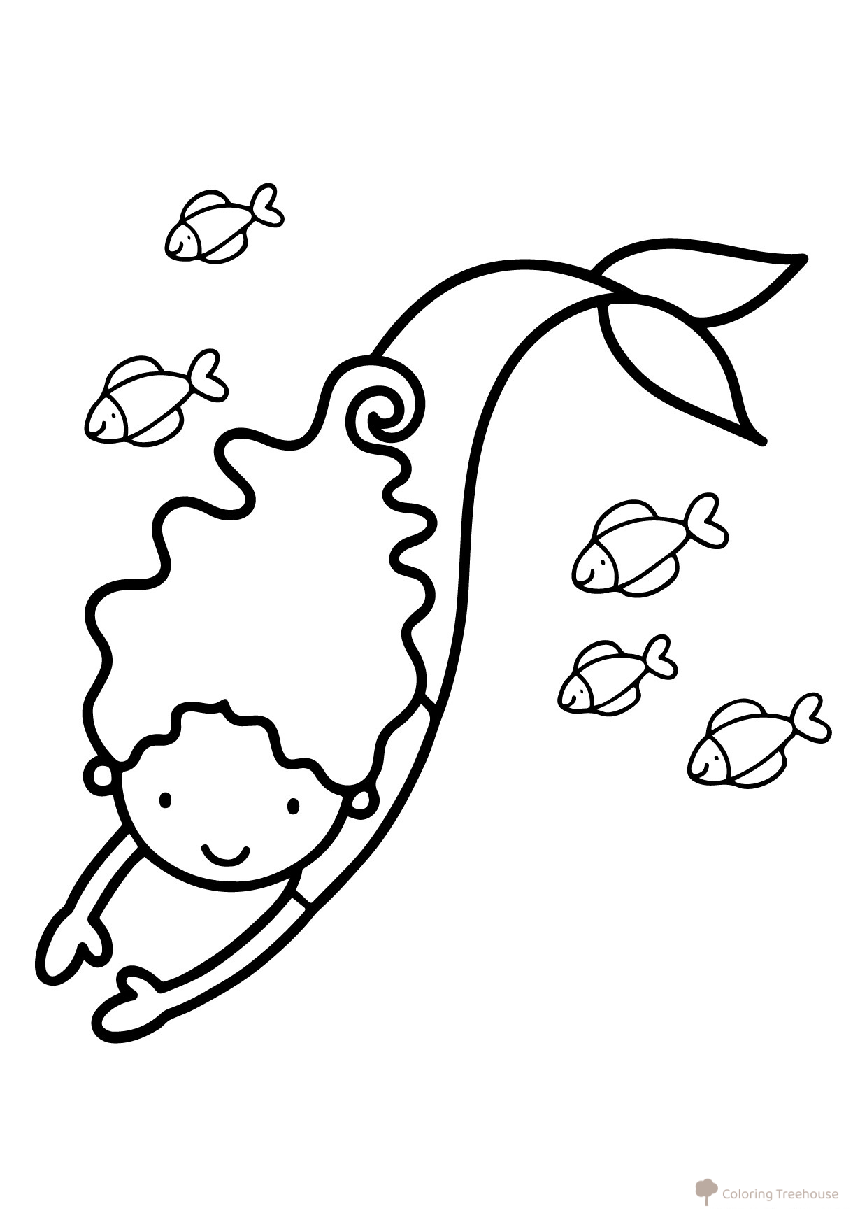 Coloring page: Sirena bucea con los pececitos dibujo para colorear gratis de Páginas para colorear de sirenas para niños pequeños