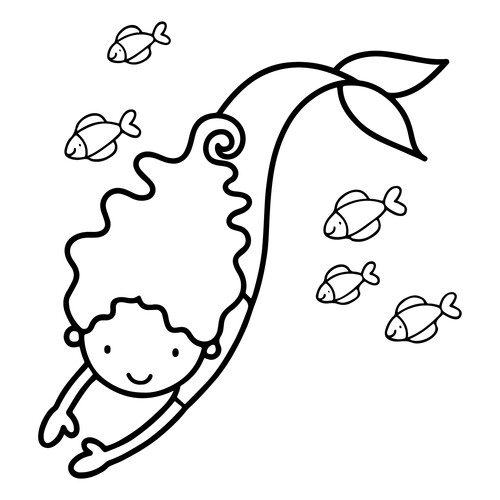 Coloring page: Sirena bucea con los pececitos dibujo para colorear gratis de Páginas para colorear de sirenas para niños pequeños