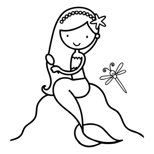 美人鱼梳理头发 着色页 免费可打印适合小宝宝的美人鱼涂色画涂色页