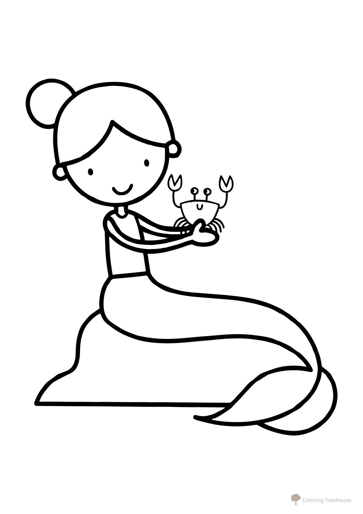 Mermaid with Crab Coloring Page free printable Mermaid Coloring Pages for Toddlers coloring page