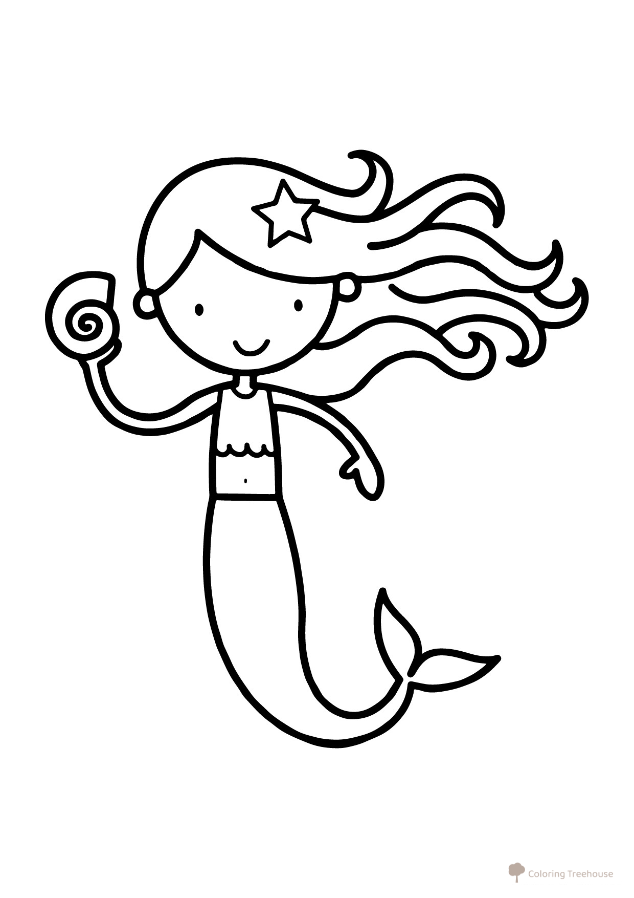 Página para colorear: Sirena con concha dibujo para colorear gratis de Páginas para colorear de sirenas para niños pequeños