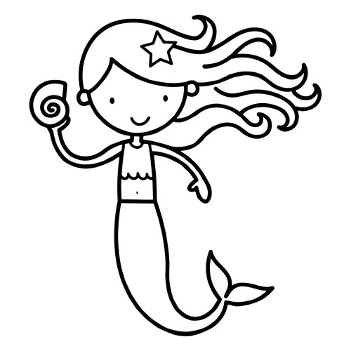 Página para colorear: Sirena con concha dibujo para colorear gratis de Páginas para colorear de sirenas para niños pequeños