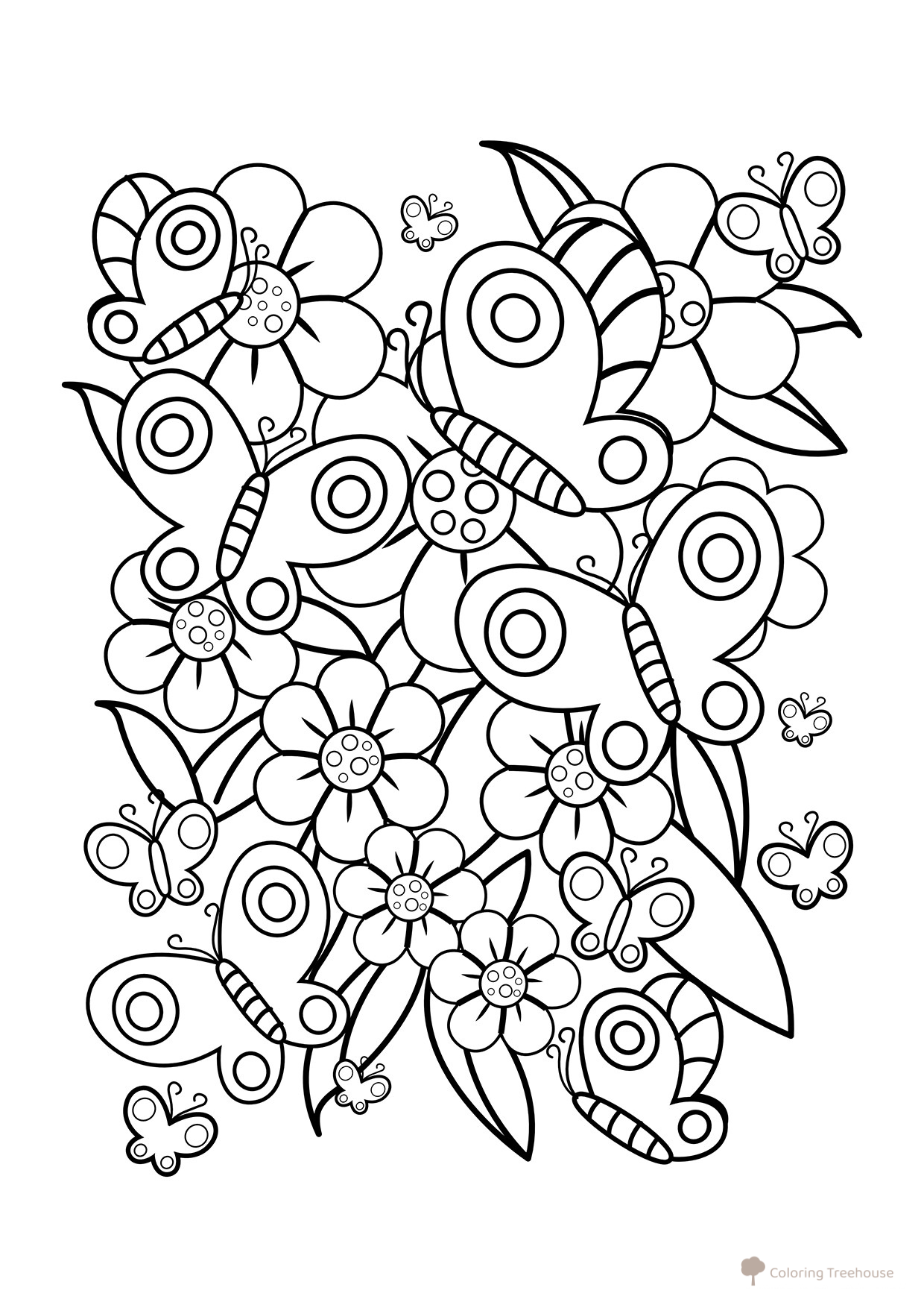 Página para colorear: mariposas y florecitas dibujo para colorear gratis de Mariposas – láminas para colorear. Mariposas y flores