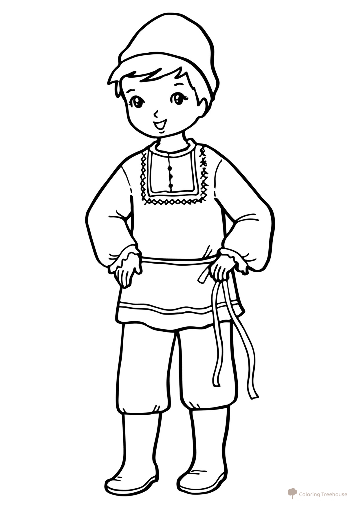 Boy in Russian Traditional Costume Coloring Page free printable Russia Coloring Pages coloring page