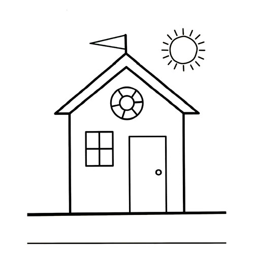 Página para colorear: Casita en la playa dibujo para colorear gratis de Páginas para colorear de peces y habitantes del mar para niños