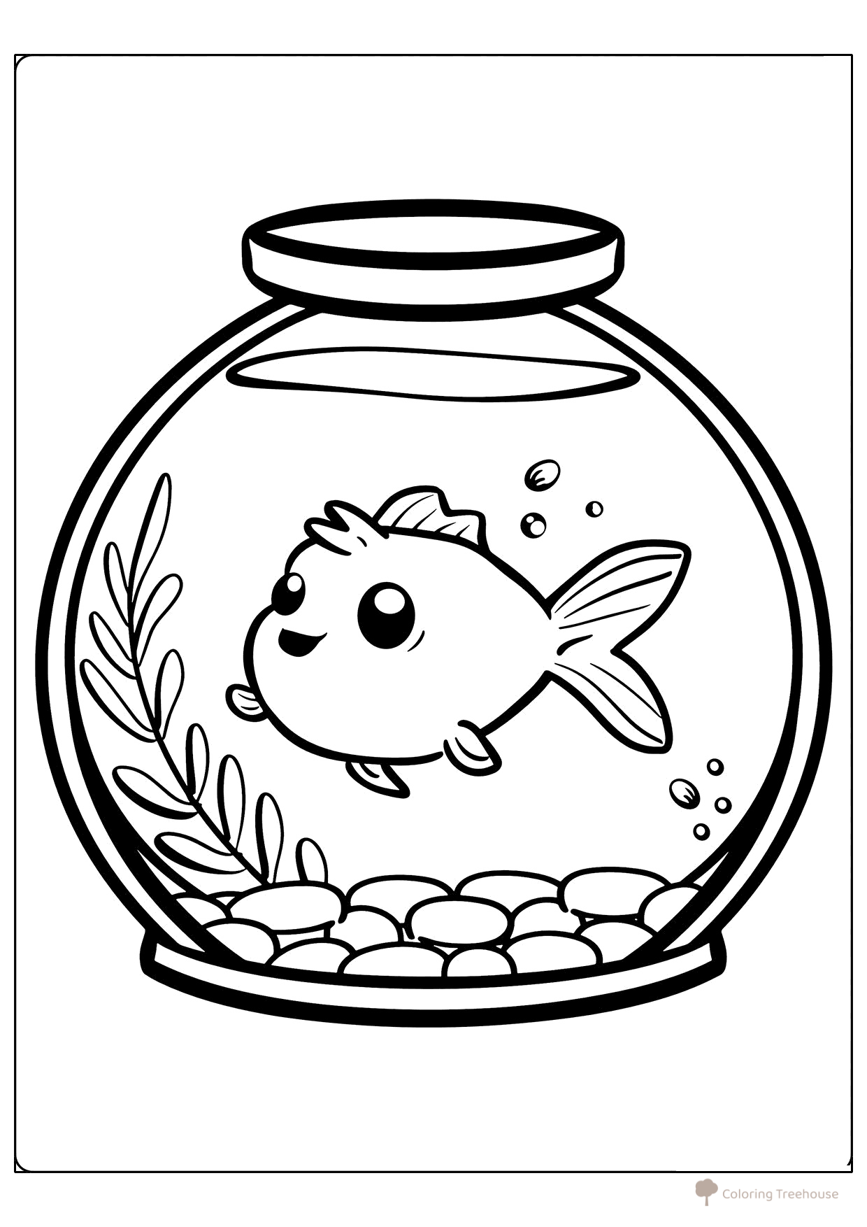 Libro para colorear «Dulce pez dorado en el acuario» dibujo para colorear gratis de Páginas para colorear de peces y habitantes del mar para niños
