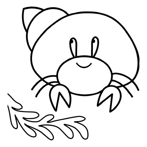 Página para colorear: Cangrejo ermitaño encontró una concha bonita dibujo para colorear gratis de Páginas para colorear de peces y habitantes del mar para niños