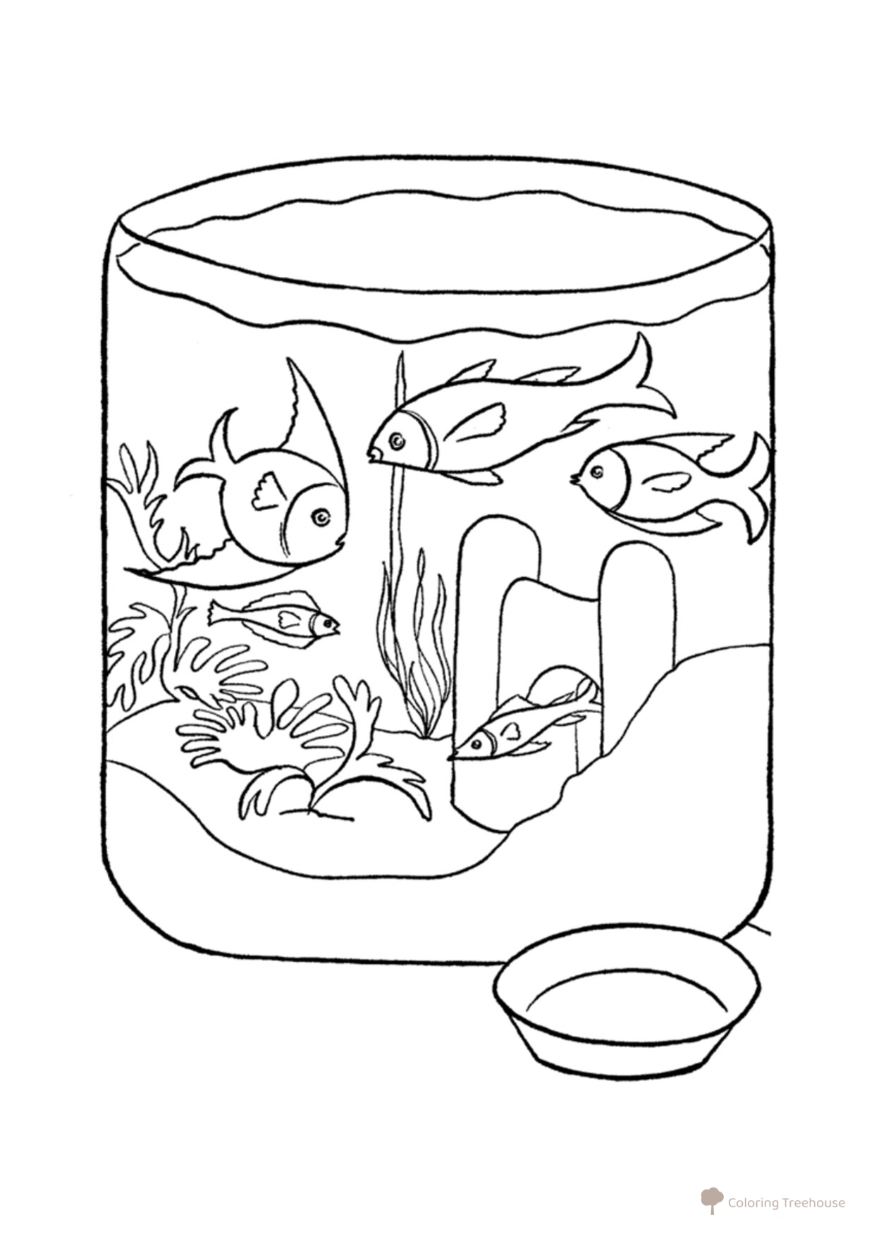 Página para colorear: Acuario con peces dibujo para colorear gratis de Páginas para colorear de peces para niños