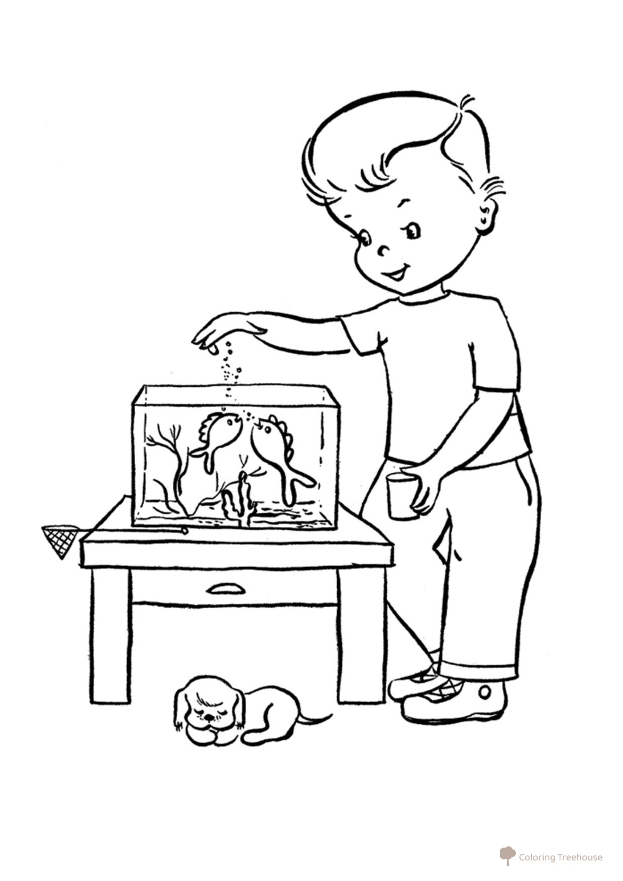 Boy Feeding Fish Coloring Page free printable Fish Coloring Pages for Kids coloring page