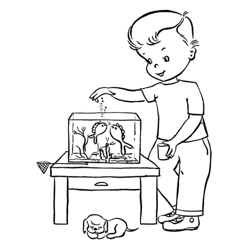 Boy Feeding Fish Coloring Page free printable Fish Coloring Pages for Kids coloring page