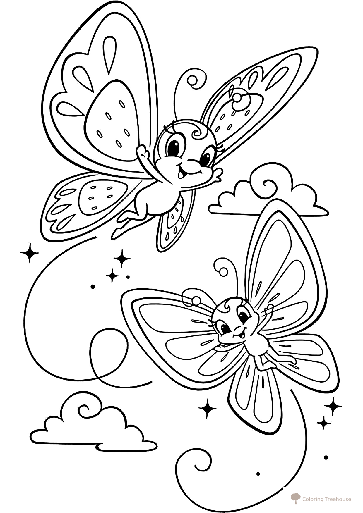 Two Butterflies Coloring Page free printable Butterfly Coloring Pages and Flowers coloring page
