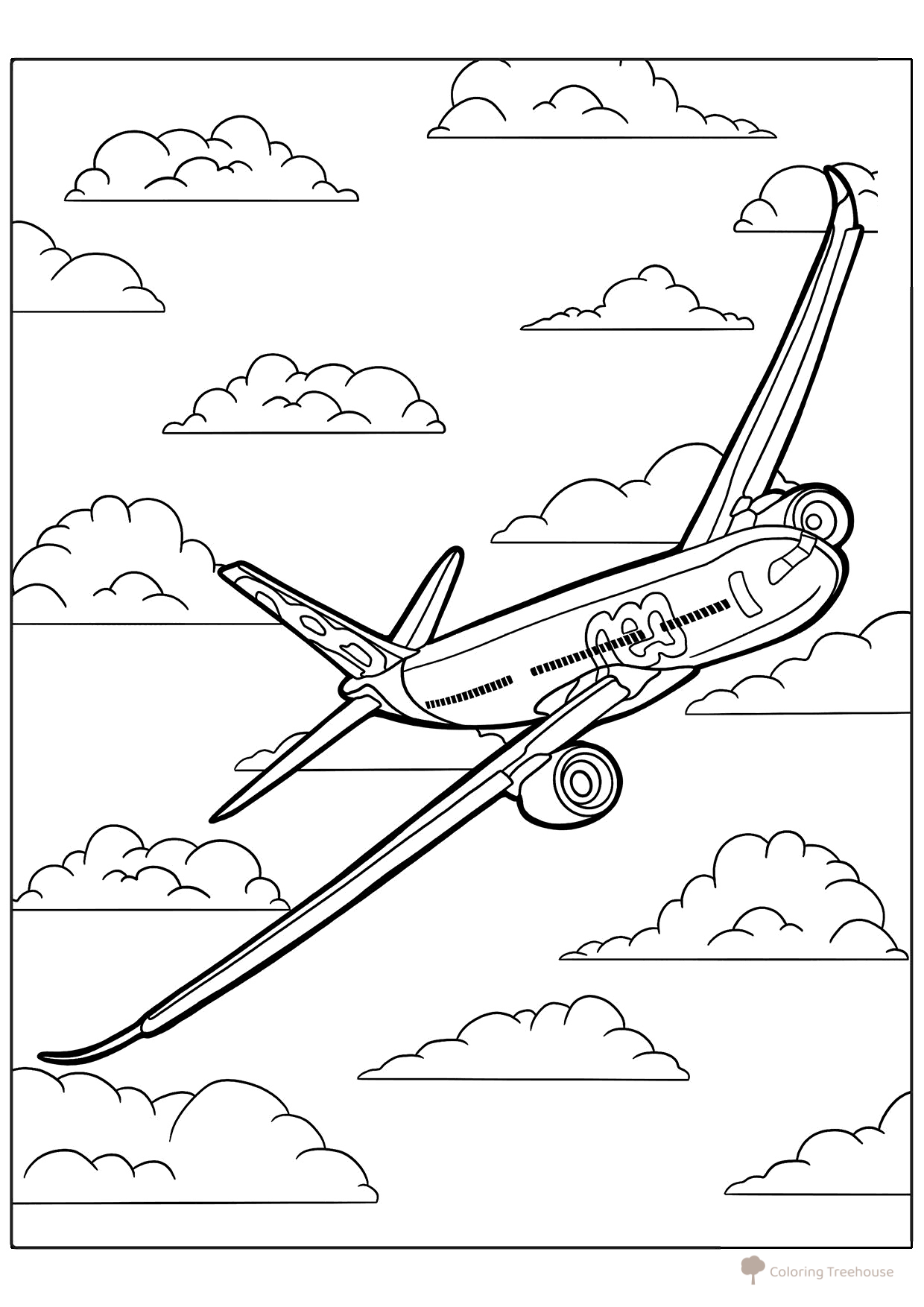 Página para colorear «Aerobus A320 en las nubes» dibujo para colorear gratis de Páginas para colorear: aviones