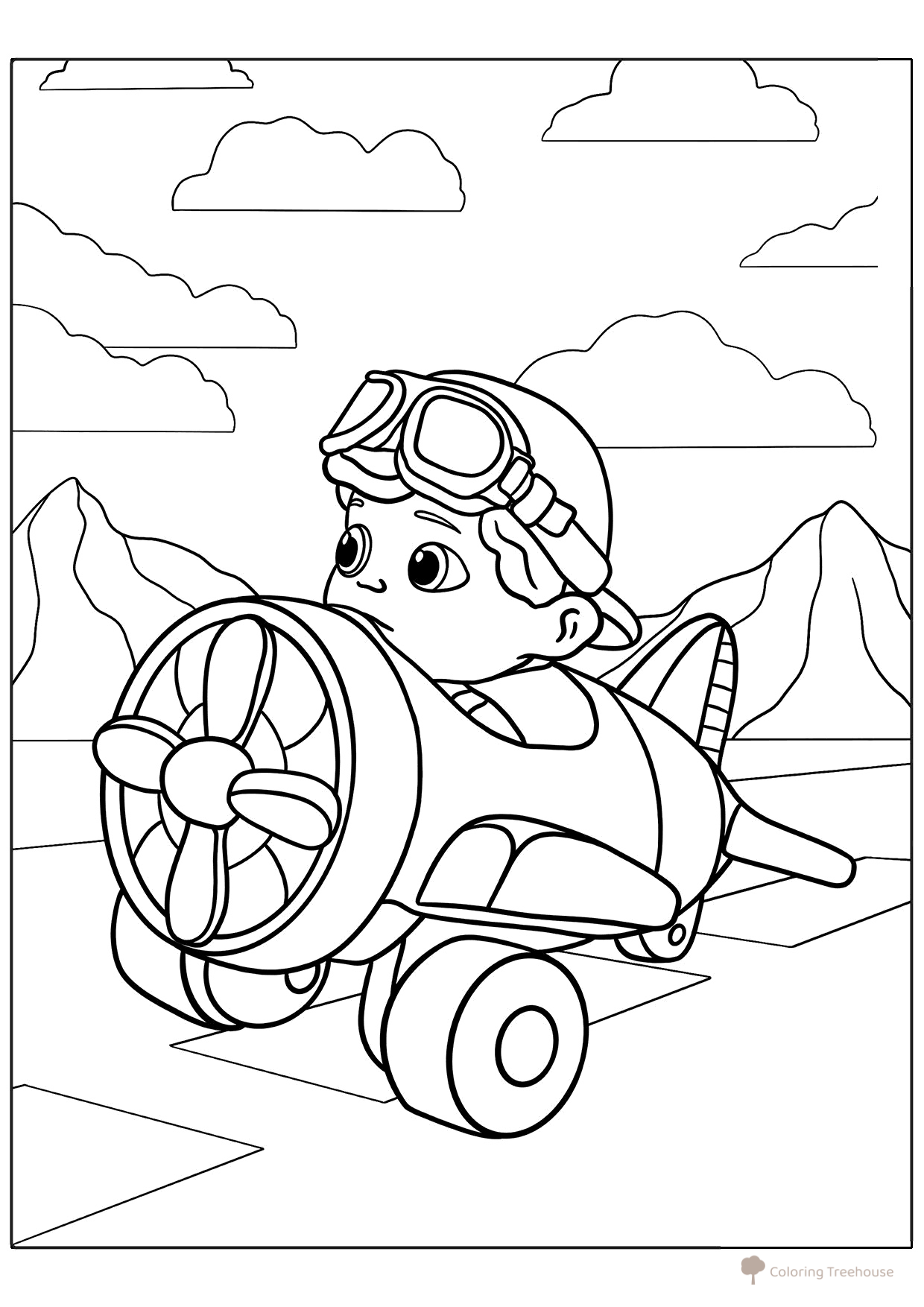 Página para colorear «Lindo avión de dibujos animados» dibujo para colorear gratis de Páginas para colorear: aviones