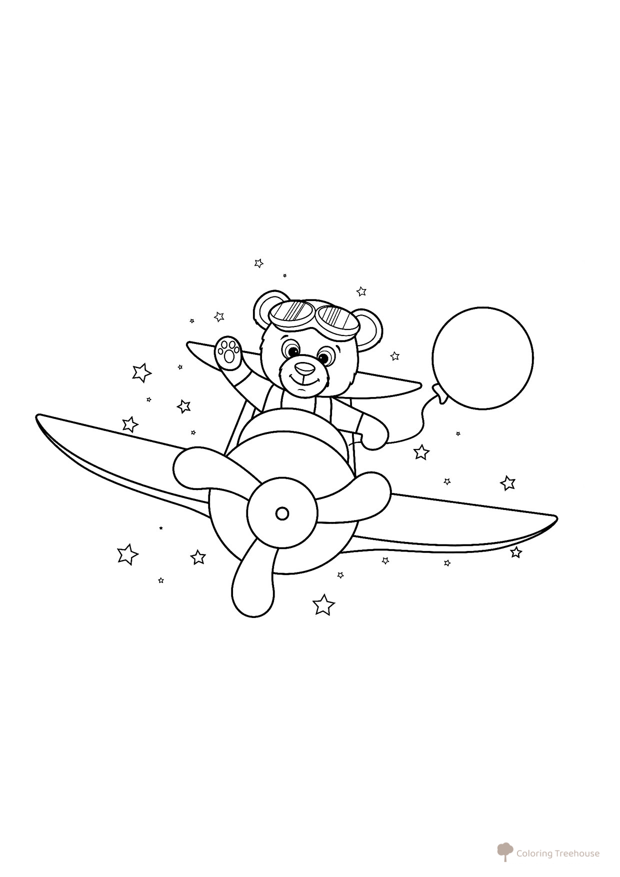 Página para colorear «Osito en el avión» dibujo para colorear gratis de Páginas para colorear: aviones