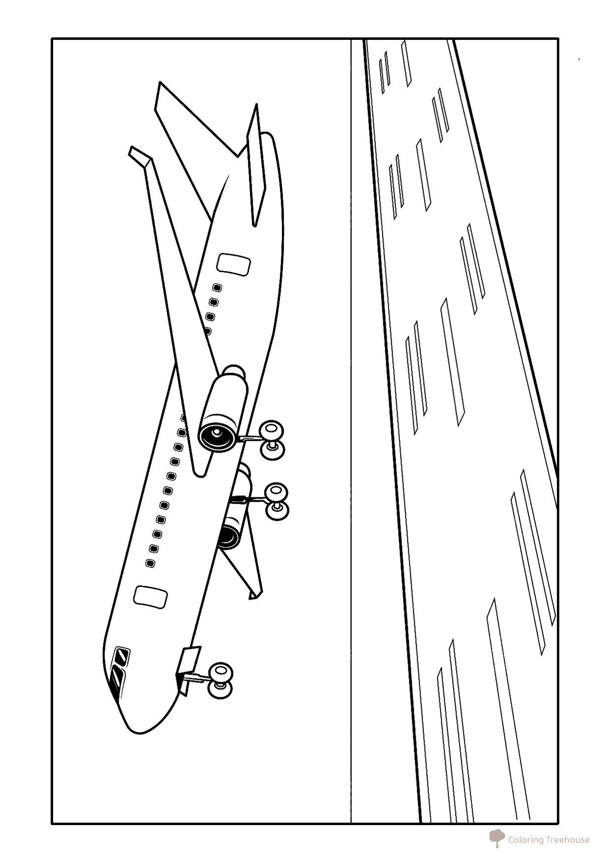 Página para colorear: Avión de pasajeros en la pista de despegue dibujo para colorear gratis de Páginas para colorear: aviones