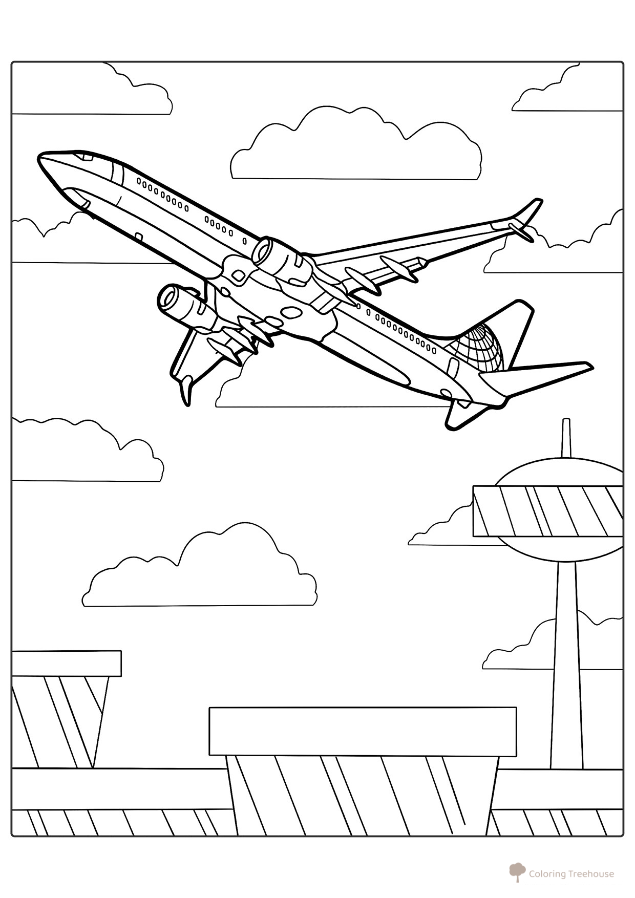 Página para colorear «Avión despega del aeropuerto» dibujo para colorear gratis de Páginas para colorear: aviones