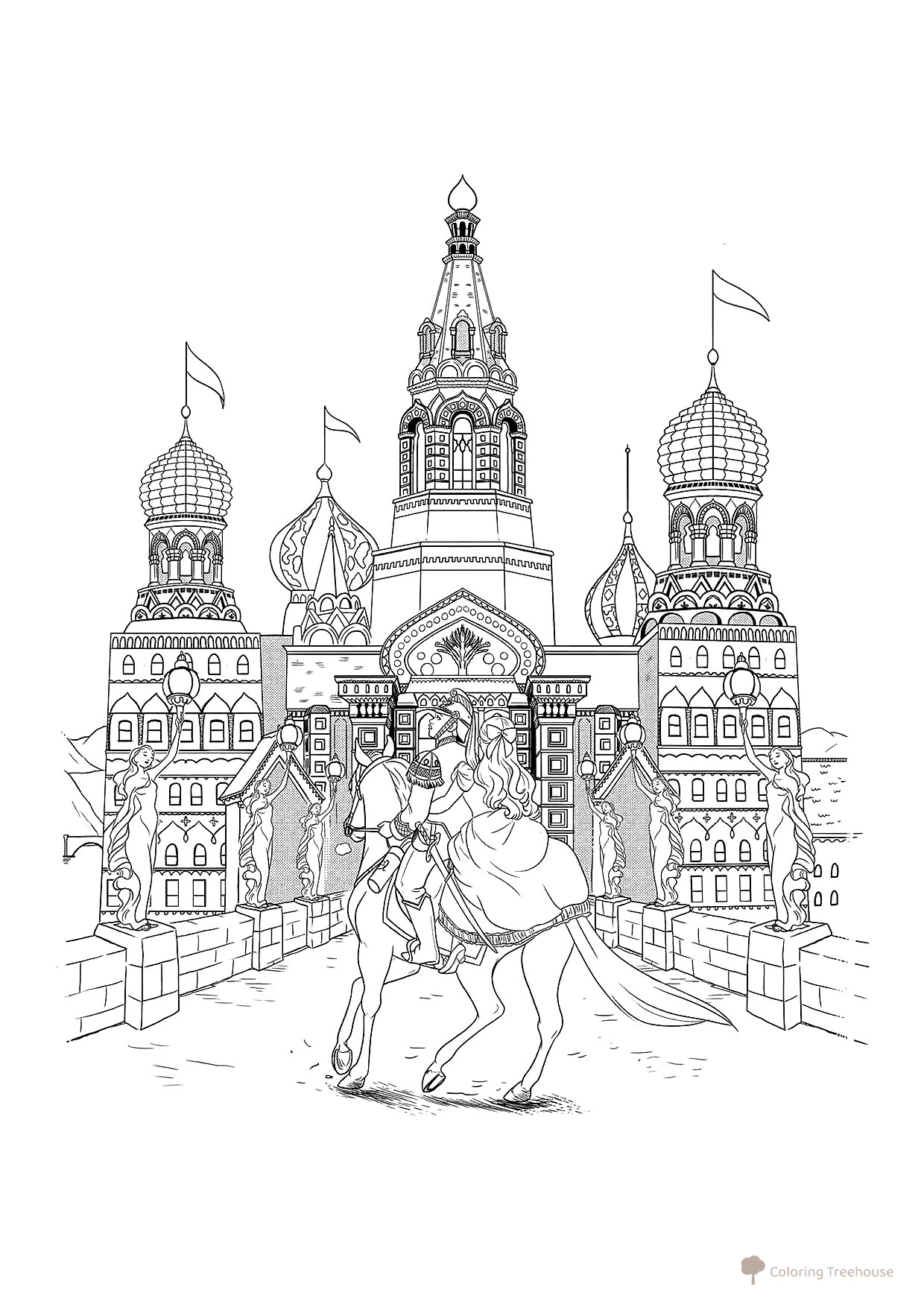Página para colorear: Filipp lleva a Klara al castillo dibujo para colorear gratis de Páginas para colorear de El cascanueces y los cuatro reinos