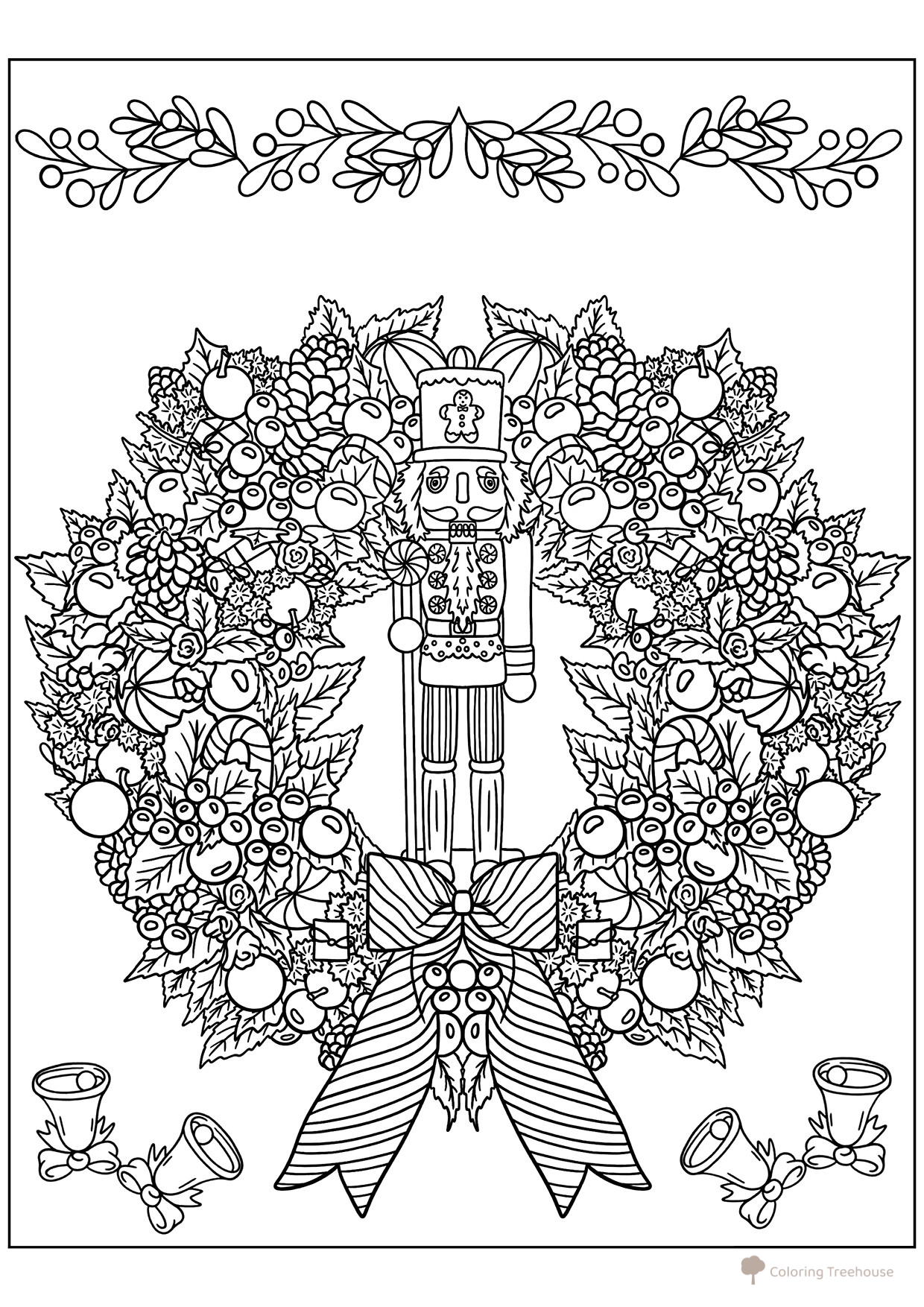 Página para colorear: El cascanueces y la corona navideña dibujo para colorear gratis de Páginas para colorear Cascanueces