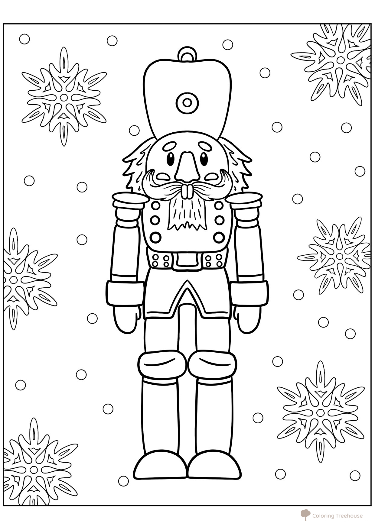 Nutcracker and Snowflakes Coloring Page free printable Nutcracker Coloring Pages coloring page