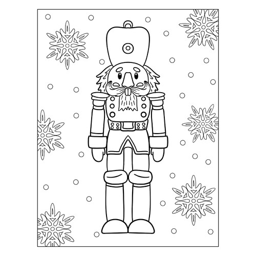 Nutcracker and Snowflakes Coloring Page free printable Nutcracker Coloring Pages coloring page