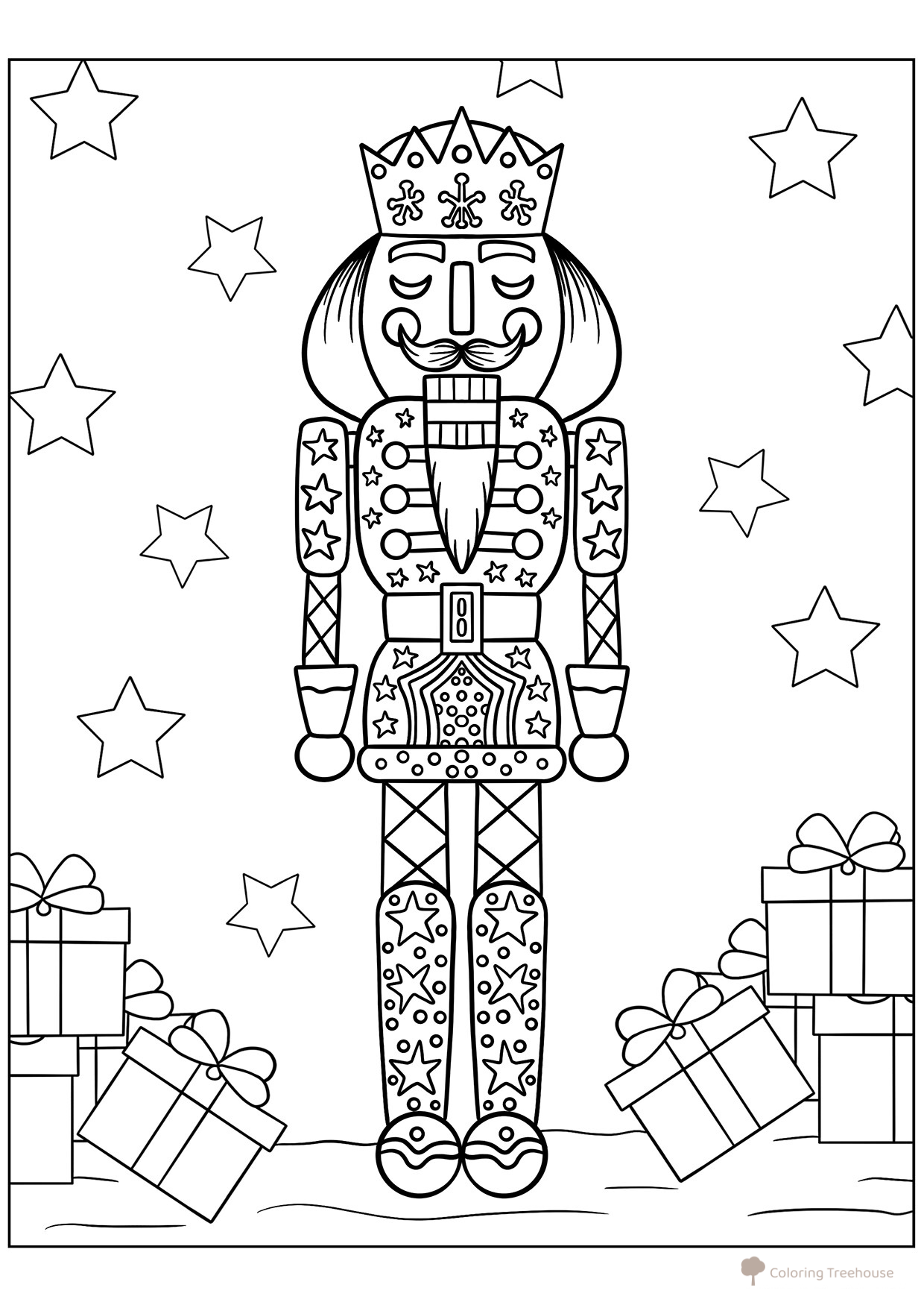 Nutcracker with Gifts Coloring Page free printable Nutcracker Coloring Pages coloring page