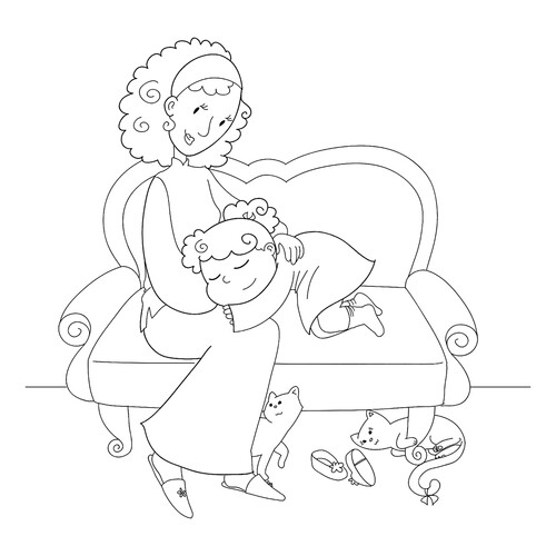 Mom and Her Sleeping Daughter Coloring Page free printable Family Coloring Pages coloring page