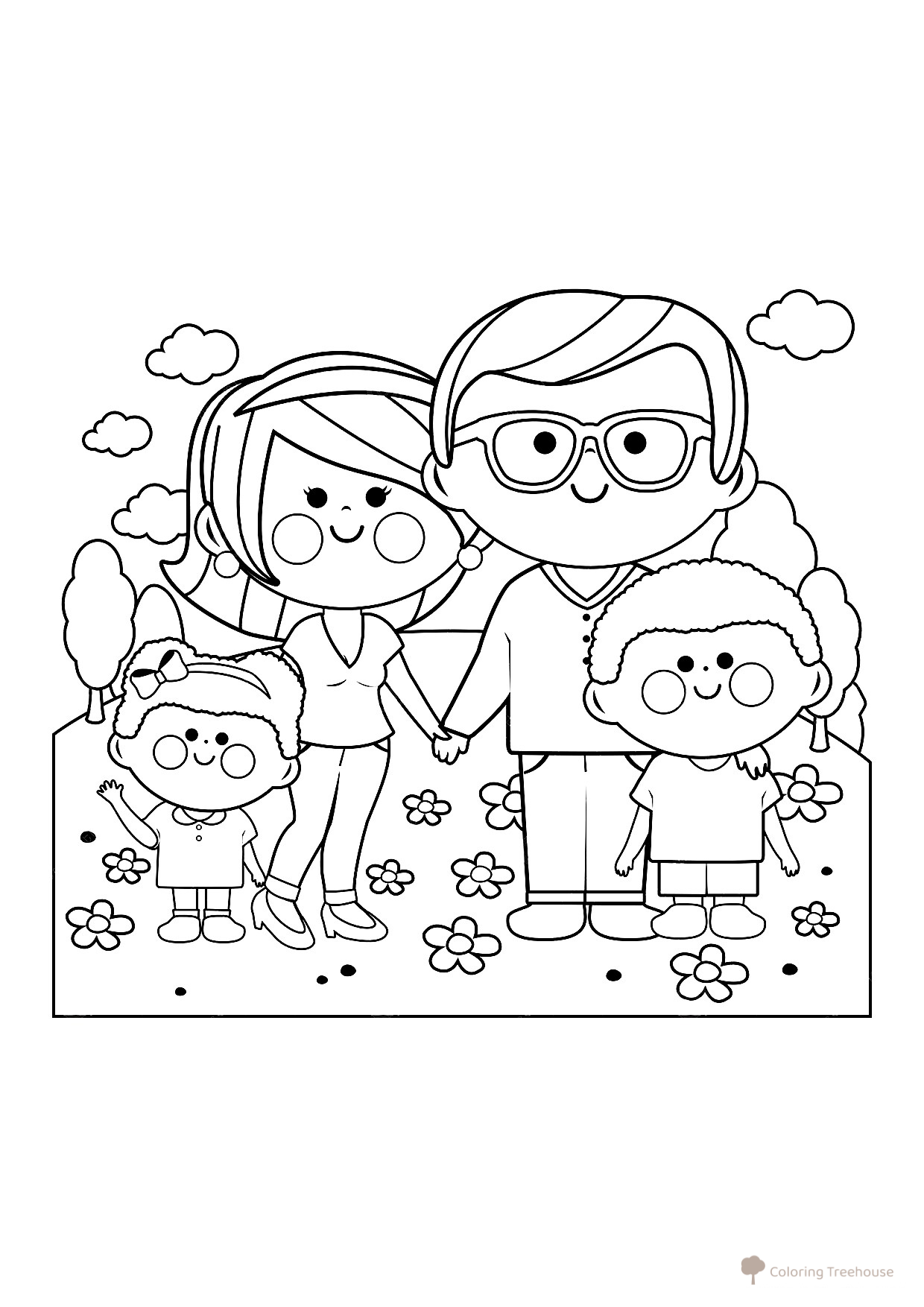 Mom, Dad, Daughter and Son Coloring Page for Toddlers free printable Family Coloring Pages coloring page