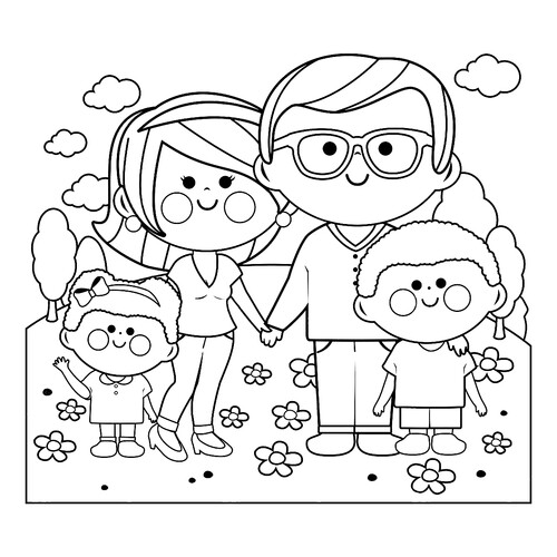 Mom, Dad, Daughter and Son Coloring Page for Toddlers free printable Family Coloring Pages coloring page