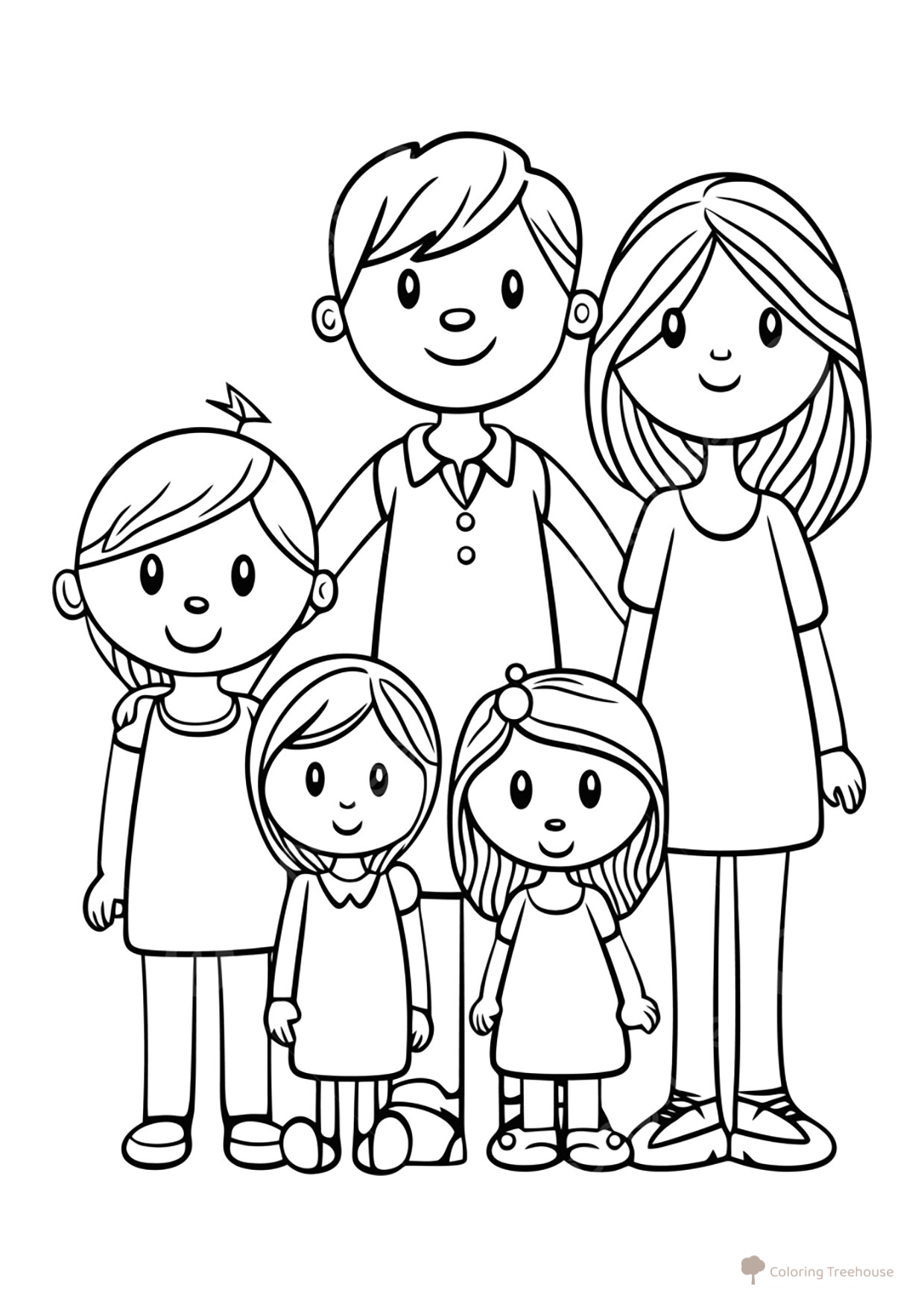 Página para colorear «Mamá, papá y sus hijos» dibujo para colorear gratis de Páginas para colorear: Familia