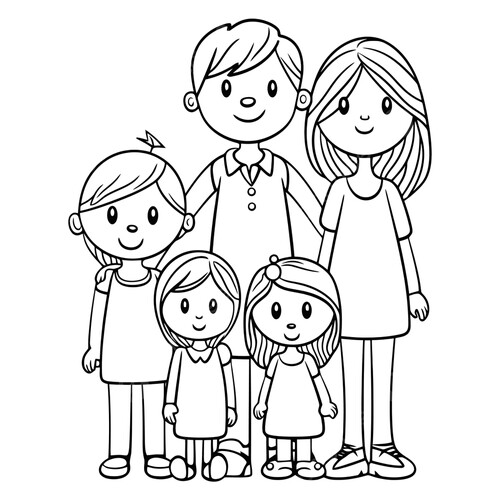 Página para colorear «Mamá, papá y sus hijos» dibujo para colorear gratis de Páginas para colorear: Familia