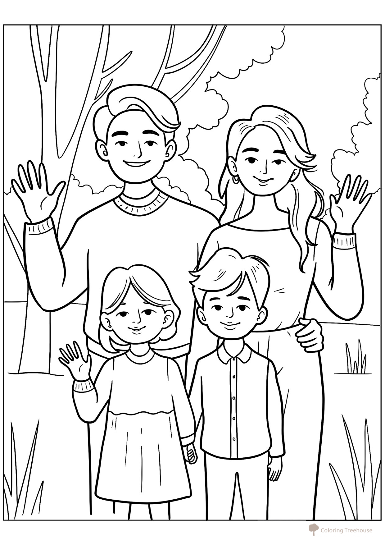 Mom, Dad, Son and Daughter Coloring Page free printable Family Coloring Pages coloring page